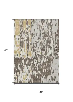 3' X 5' Brown And Ivory Abstract Washable Indoor Outdoor Area Rug