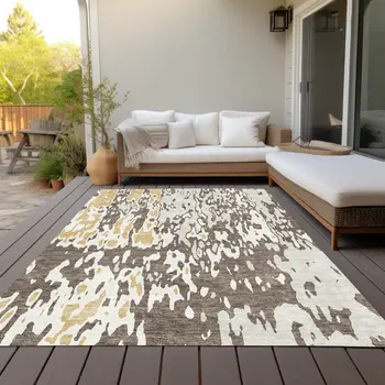 3' X 5' Brown And Ivory Abstract Washable Indoor Outdoor Area Rug