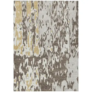 3' X 5' Brown And Ivory Abstract Washable Indoor Outdoor Area Rug
