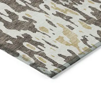 3' X 5' Brown And Ivory Abstract Washable Indoor Outdoor Area Rug