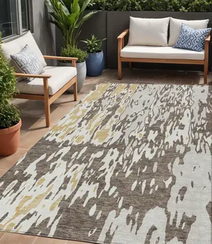 5' X 8' Brown And Ivory Abstract Washable Indoor Outdoor Area Rug