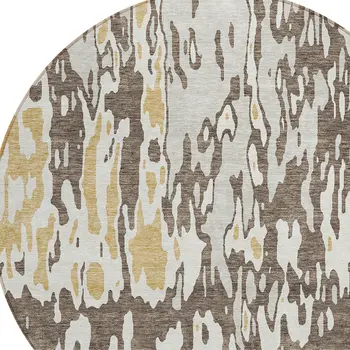 8' Brown And Ivory Round Abstract Washable Indoor Outdoor Area Rug