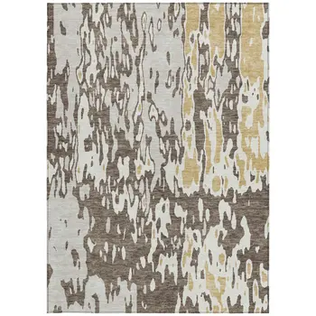 8' X 10' Brown And Ivory Abstract Washable Indoor Outdoor Area Rug