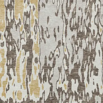 9' X 12' Brown And Ivory Abstract Washable Indoor Outdoor Area Rug