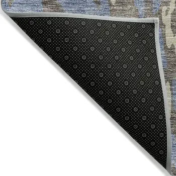 8' X 10' Denim Blue And Beige Abstract Washable Indoor Outdoor Area Rug