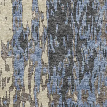 9' X 12' Denim Blue And Beige Abstract Washable Indoor Outdoor Area Rug