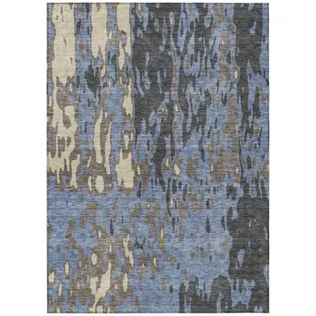 10' X 14' Denim Blue And Beige Abstract Washable Indoor Outdoor Area Rug