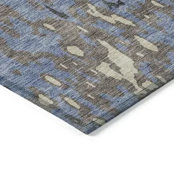 10' X 14' Denim Blue And Beige Abstract Washable Indoor Outdoor Area Rug