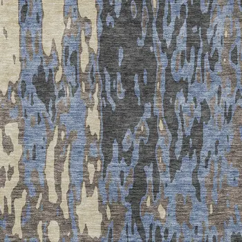 10' X 14' Denim Blue And Beige Abstract Washable Indoor Outdoor Area Rug