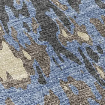 10' X 14' Denim Blue And Beige Abstract Washable Indoor Outdoor Area Rug
