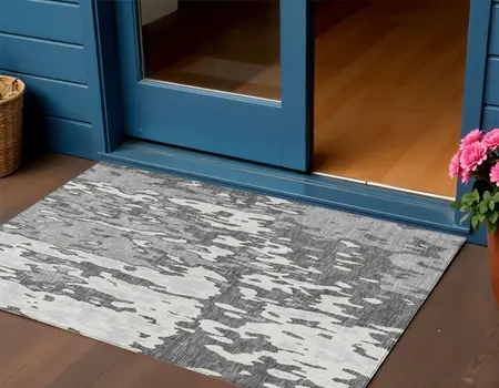 3' X 5' Gray And Ivory Abstract Washable Indoor Outdoor Area Rug