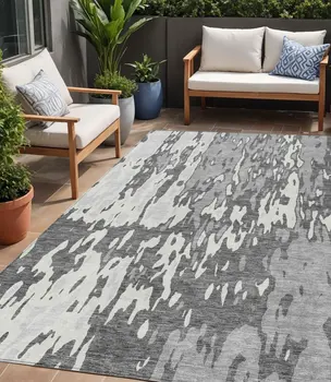5' X 8' Gray And Ivory Abstract Washable Indoor Outdoor Area Rug