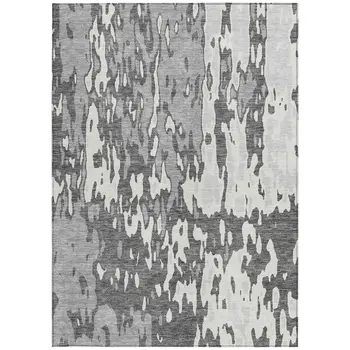 8' X 10' Gray And Ivory Abstract Washable Indoor Outdoor Area Rug