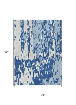 3' X 5' Navy Blue And Ivory Abstract Washable Indoor Outdoor Area Rug