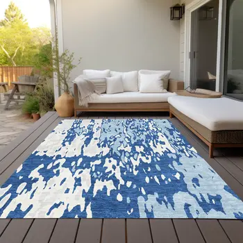5' X 8' Navy Blue And Ivory Abstract Washable Indoor Outdoor Area Rug