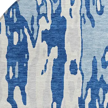 8' Navy Blue And Ivory Round Abstract Washable Indoor Outdoor Area Rug