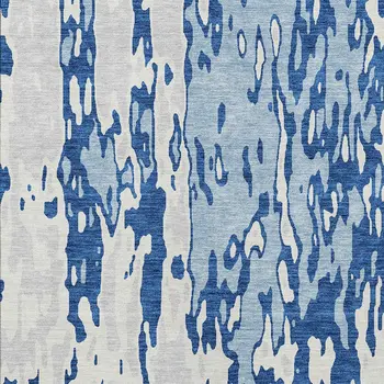 9' X 12' Navy Blue And Ivory Abstract Washable Indoor Outdoor Area Rug