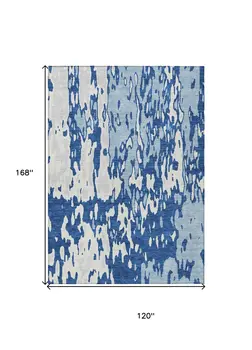 10' X 14' Navy Blue And Ivory Abstract Washable Indoor Outdoor Area Rug