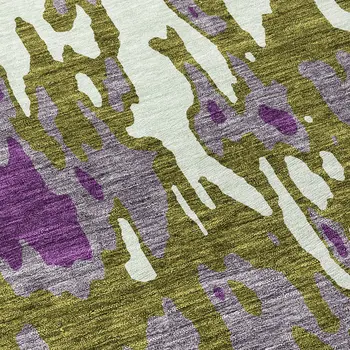 8' Olive Green And Purple Round Abstract Washable Indoor Outdoor Area Rug