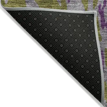 8' X 10' Olive Green And Purple Abstract Washable Indoor Outdoor Area Rug