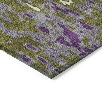 8' X 10' Olive Green And Purple Abstract Washable Indoor Outdoor Area Rug
