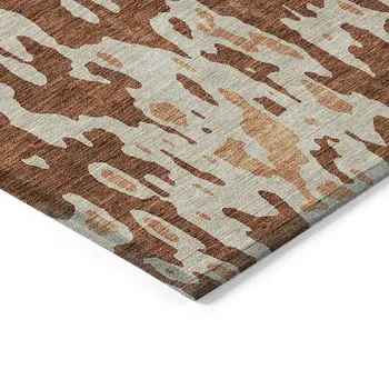 3' X 5' Orange And Ivory Abstract Washable Indoor Outdoor Area Rug