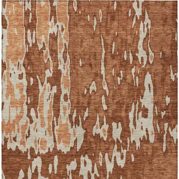 3' X 5' Orange And Ivory Abstract Washable Indoor Outdoor Area Rug