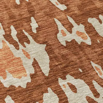 8' Orange And Ivory Round Abstract Washable Indoor Outdoor Area Rug