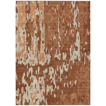 8' X 10' Orange And Ivory Abstract Washable Indoor Outdoor Area Rug