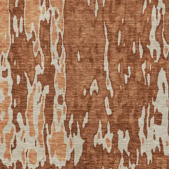 9' X 12' Orange And Ivory Abstract Washable Indoor Outdoor Area Rug