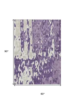 5' X 8' Purple And Ivory Abstract Washable Indoor Outdoor Area Rug
