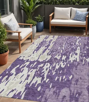 5' X 8' Purple And Ivory Abstract Washable Indoor Outdoor Area Rug