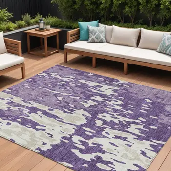 8' X 10' Purple And Ivory Abstract Washable Indoor Outdoor Area Rug
