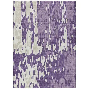9' X 12' Purple And Ivory Abstract Washable Indoor Outdoor Area Rug