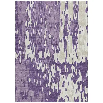10' X 14' Purple And Ivory Abstract Washable Indoor Outdoor Area Rug