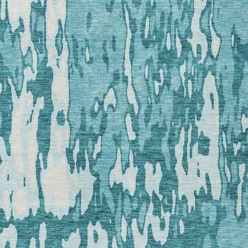 3' X 5' Teal Blue And Ivory Abstract Washable Indoor Outdoor Area Rug
