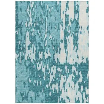 5' X 8' Teal Blue And Ivory Abstract Washable Indoor Outdoor Area Rug