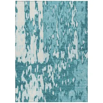 8' X 10' Teal Blue And Ivory Abstract Washable Indoor Outdoor Area Rug