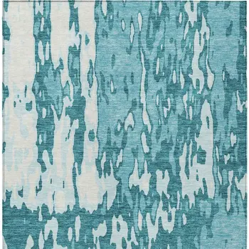 9' X 12' Teal Blue And Ivory Abstract Washable Indoor Outdoor Area Rug