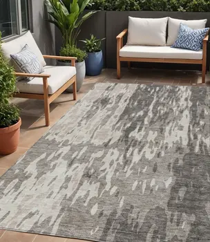 5' X 8' Taupe And Ivory Abstract Washable Indoor Outdoor Area Rug