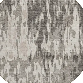 8' Taupe And Ivory Round Abstract Washable Indoor Outdoor Area Rug