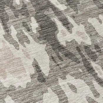 8' Taupe And Ivory Round Abstract Washable Indoor Outdoor Area Rug