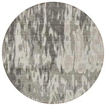 8' Taupe And Ivory Round Abstract Washable Indoor Outdoor Area Rug