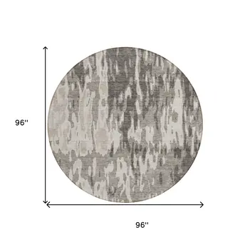 8' Taupe And Ivory Round Abstract Washable Indoor Outdoor Area Rug