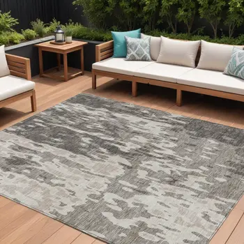 8' X 10' Taupe And Ivory Abstract Washable Indoor Outdoor Area Rug