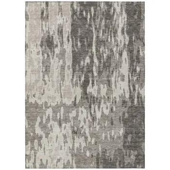 9' X 12' Taupe And Ivory Abstract Washable Indoor Outdoor Area Rug