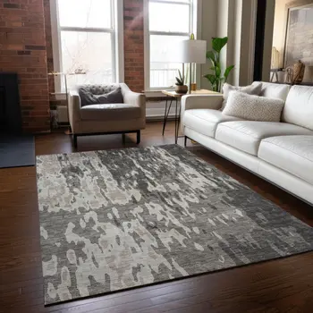 10' X 14' Taupe And Ivory Abstract Washable Indoor Outdoor Area Rug