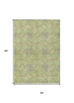 3' X 5' Sage And Blue Geometric Washable Indoor Outdoor Area Rug
