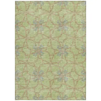 5' X 8' Sage And Blue Geometric Washable Indoor Outdoor Area Rug
