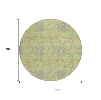 8' Sage And Blue Round Geometric Washable Indoor Outdoor Area Rug